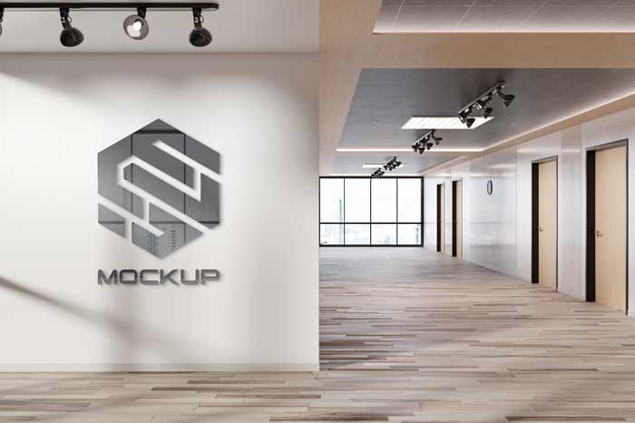 Free product presentation mockups uses smart object. Reflective Office Wall Logo Mockup Free Download