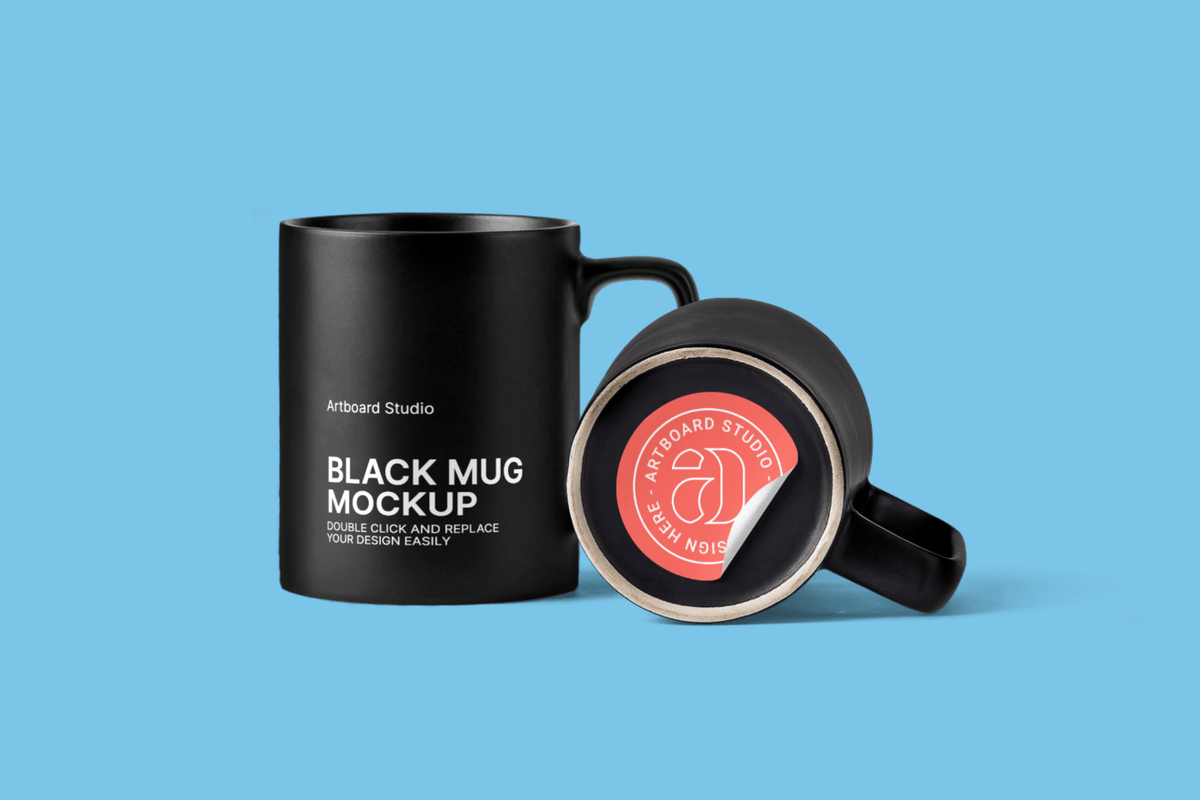 Watch the video with the . Black Coffee Mug Mockup Scene