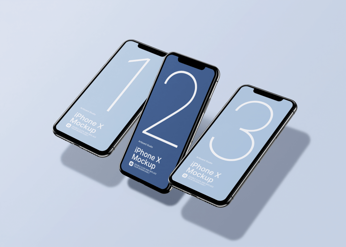 Premium mobile phone screen mockup template. Floating Iphone X Mockup Template
